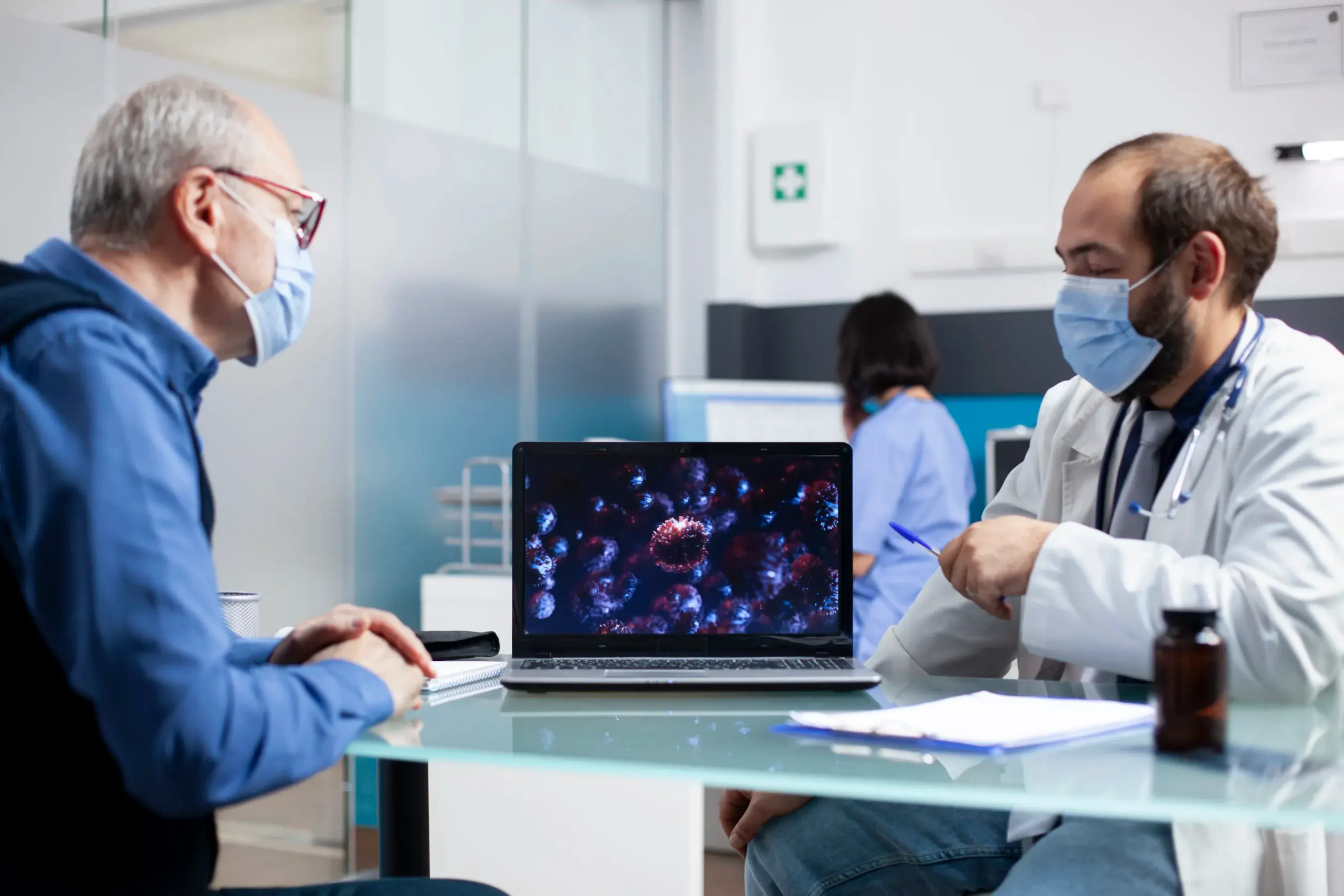 doctor patient viewing virus cells scaled