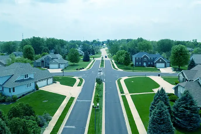 Aerial residential view icon for Swan Primary Care services in Roselle, IL.